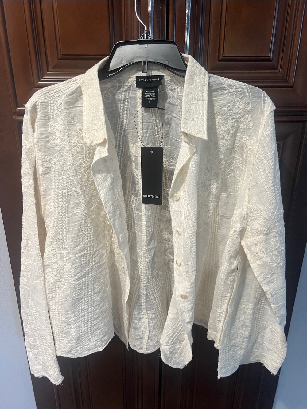 Women's Cream Textured Button-Down Shirt by Worthington